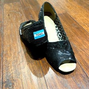 TOMS-Black Sequin Wedge Sandals- Size 7.5